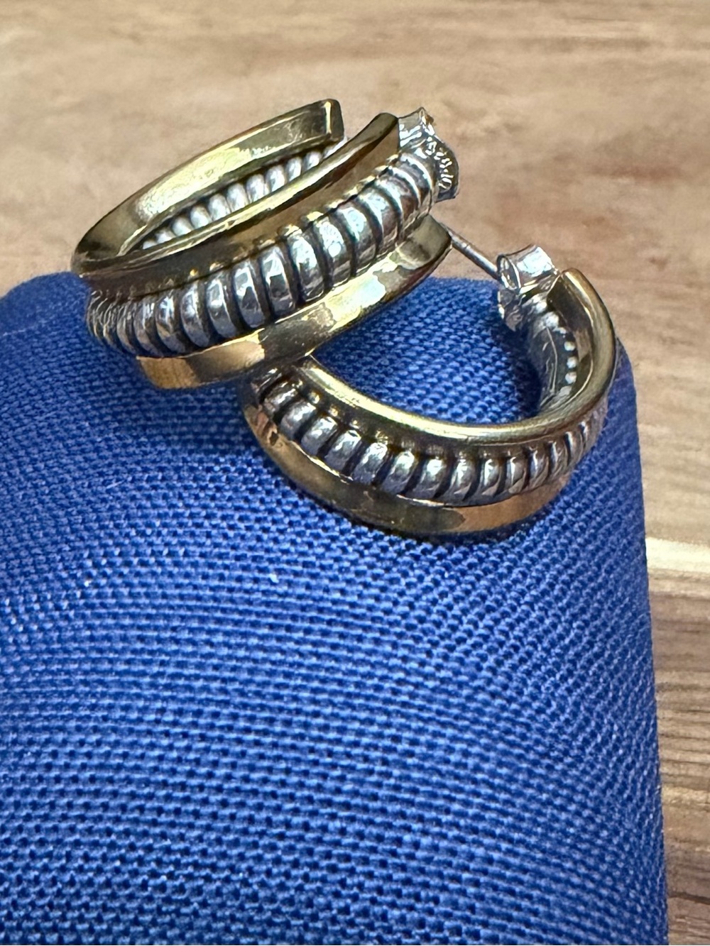 Sterling Silver Silpada brand Gold and Silver Two-Tone Ribbed Hoop Earrings